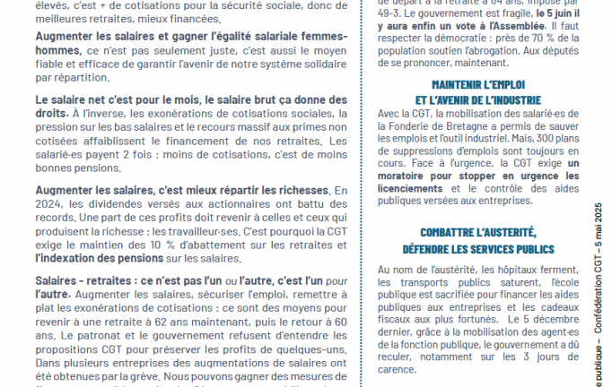 Manifestation CGT 5 JUIN 14h Allée de la Villote FOIX POUR LES RETRAITES LES EMPLOIS ET LES SALAIRES