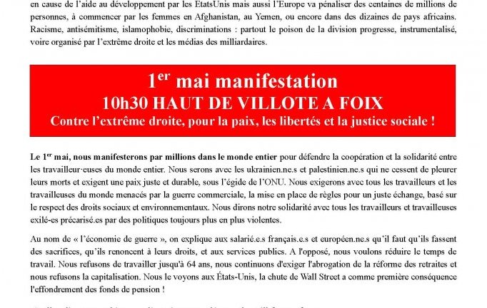 Le 1er mai, journée internationale de lutte des travailleurs et des travailleuses